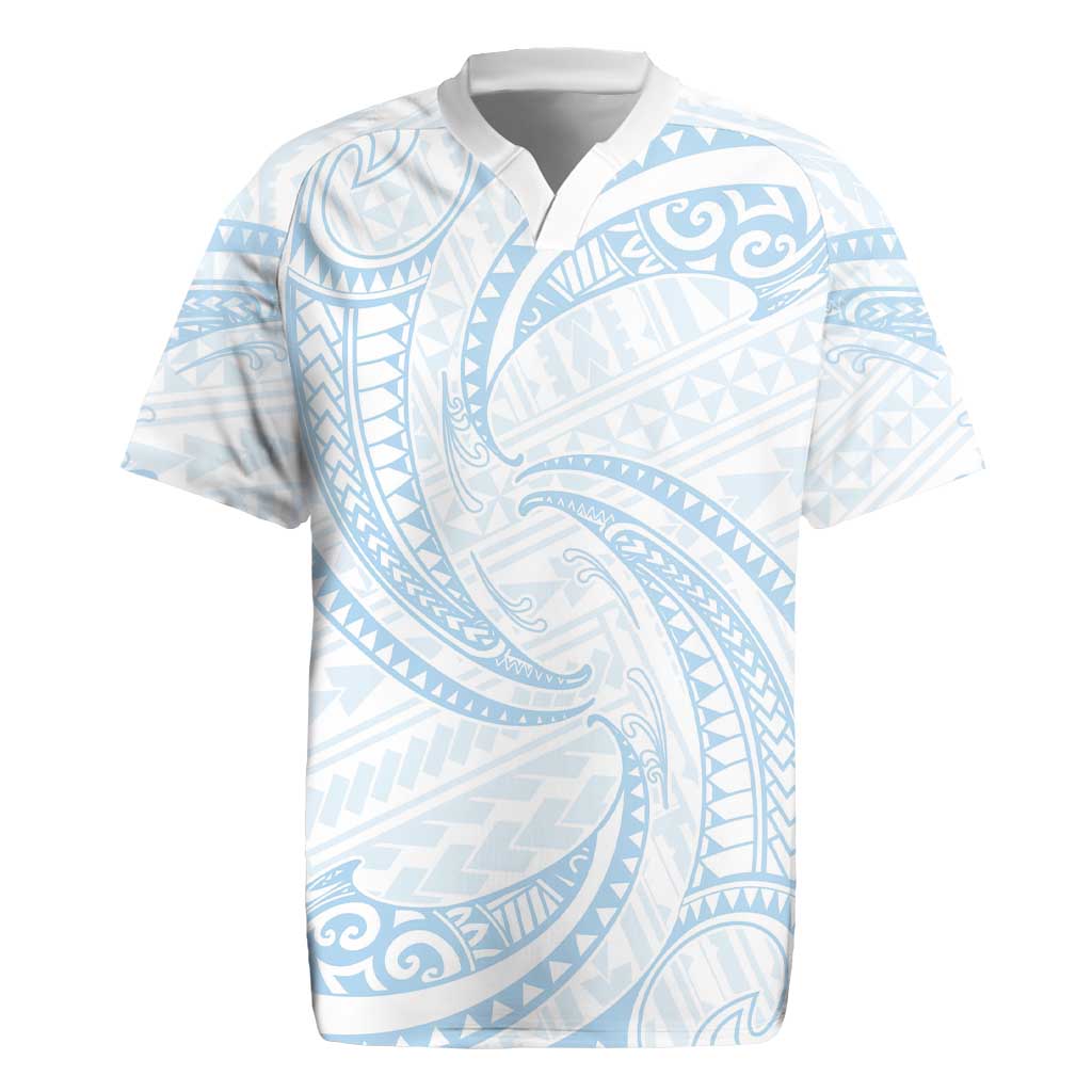 White Sunday Lotu Tamaiti Rugby Jersey Polynesian Wave Pastel Sky Blue - Polynesian Pride