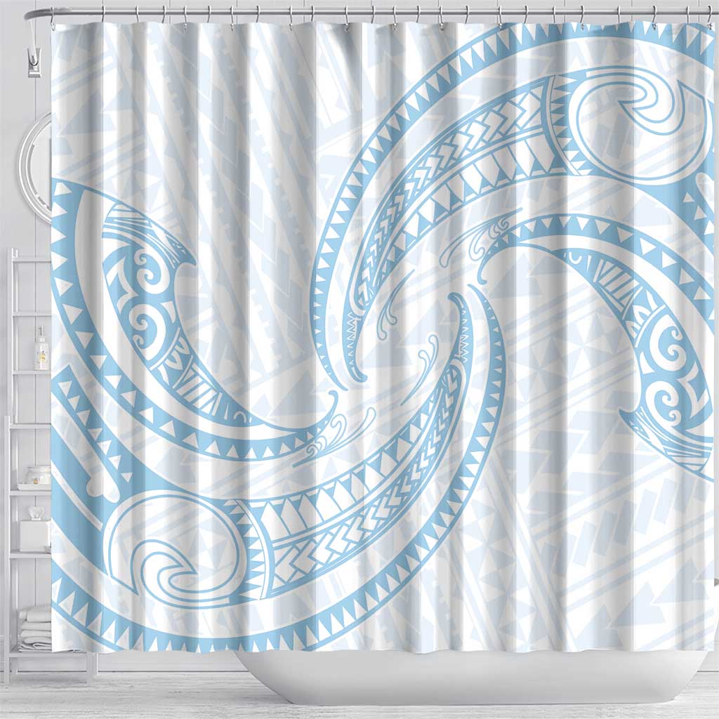 White Sunday Lotu Tamaiti Shower Curtain Polynesian Wave Pastel Sky Blue - Polynesian Pride