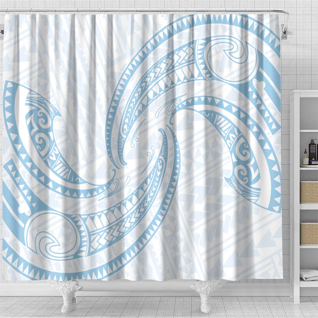 White Sunday Lotu Tamaiti Shower Curtain Polynesian Wave Pastel Sky Blue - Polynesian Pride
