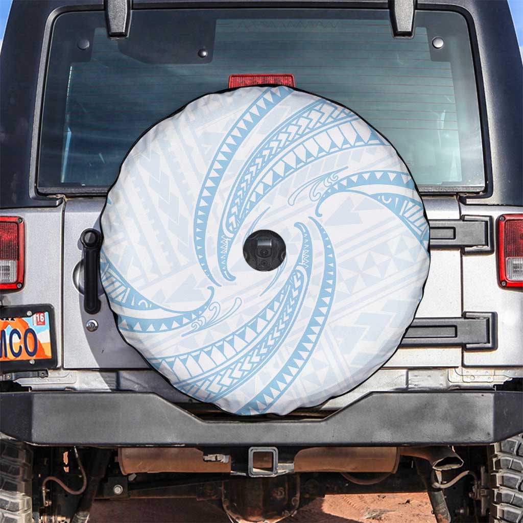 White Sunday Lotu Tamaiti Spare Tire Cover Polynesian Wave Pastel Sky Blue - Polynesian Pride