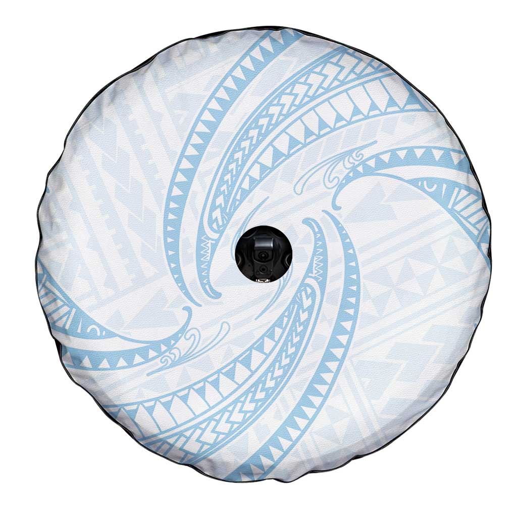 White Sunday Lotu Tamaiti Spare Tire Cover Polynesian Wave Pastel Sky Blue - Polynesian Pride
