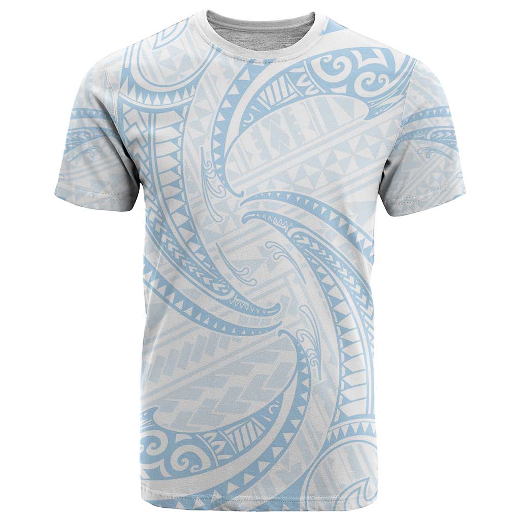 White Sunday Lotu Tamaiti T Shirt Polynesian Wave Pastel Sky Blue - Polynesian Pride