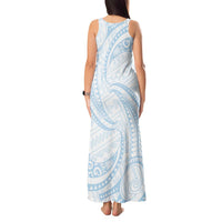 White Sunday Lotu Tamaiti Tank Maxi Dress Polynesian Wave Pastel Sky Blue - Polynesian Pride