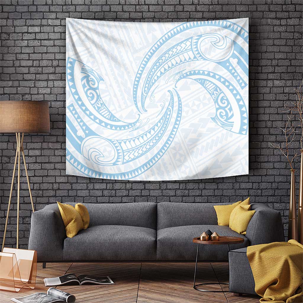White Sunday Lotu Tamaiti Tapestry Polynesian Wave Pastel Sky Blue - Polynesian Pride