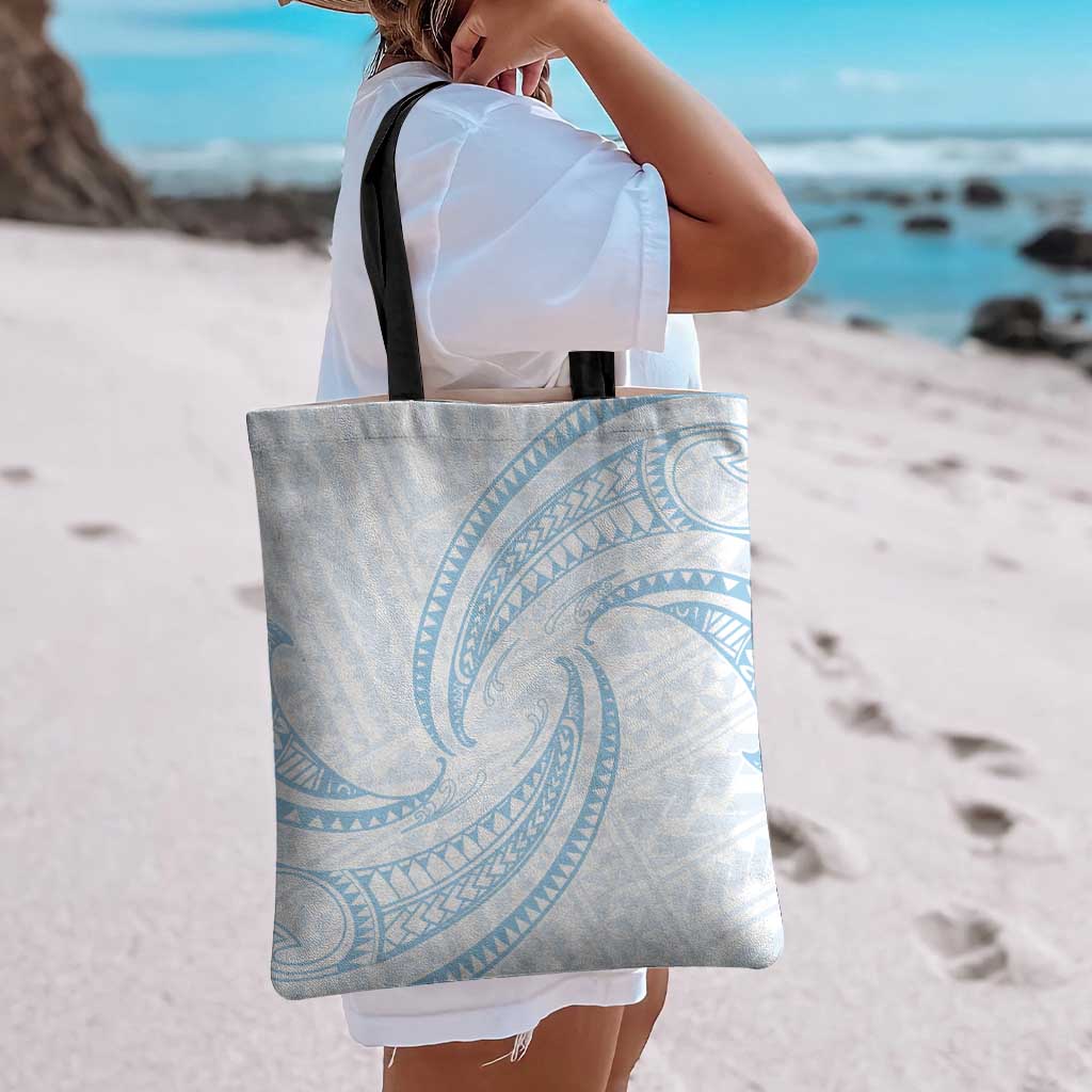 White Sunday Lotu Tamaiti Tote Bag Polynesian Wave Pastel Sky Blue - Polynesian Pride