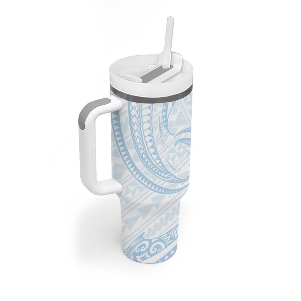 White Sunday Lotu Tamaiti Tumbler With Handle Polynesian Wave Pastel Sky Blue - Polynesian Pride