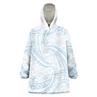 White Sunday Lotu Tamaiti Wearable Blanket Hoodie Polynesian Wave Pastel Sky Blue - Polynesian Pride
