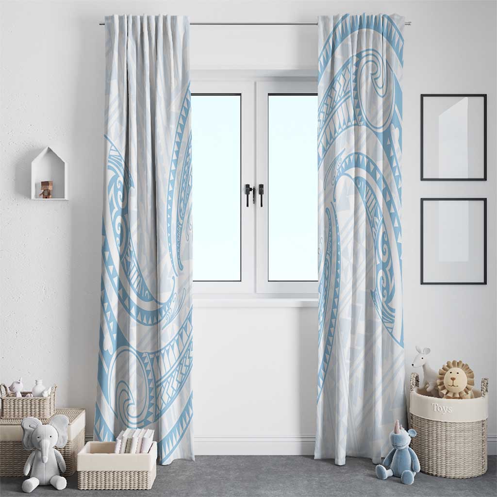 White Sunday Lotu Tamaiti Window Curtain Polynesian Wave Pastel Sky Blue - Polynesian Pride