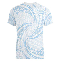 White Sunday Lotu Tamaiti Women V-Neck T-Shirt Polynesian Wave Pastel Sky Blue - Polynesian Pride