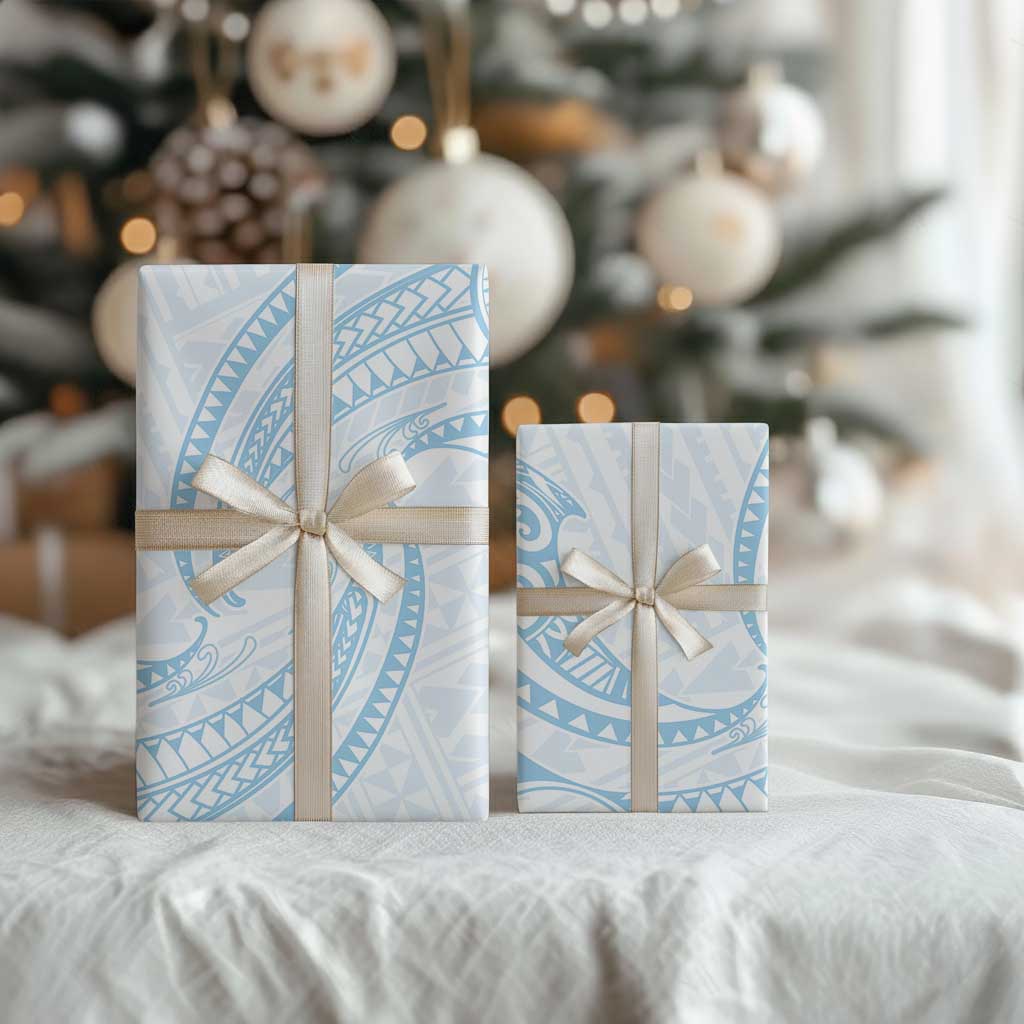 White Sunday Lotu Tamaiti Wrapping Paper Polynesian Wave Pastel Sky Blue - Polynesian Pride
