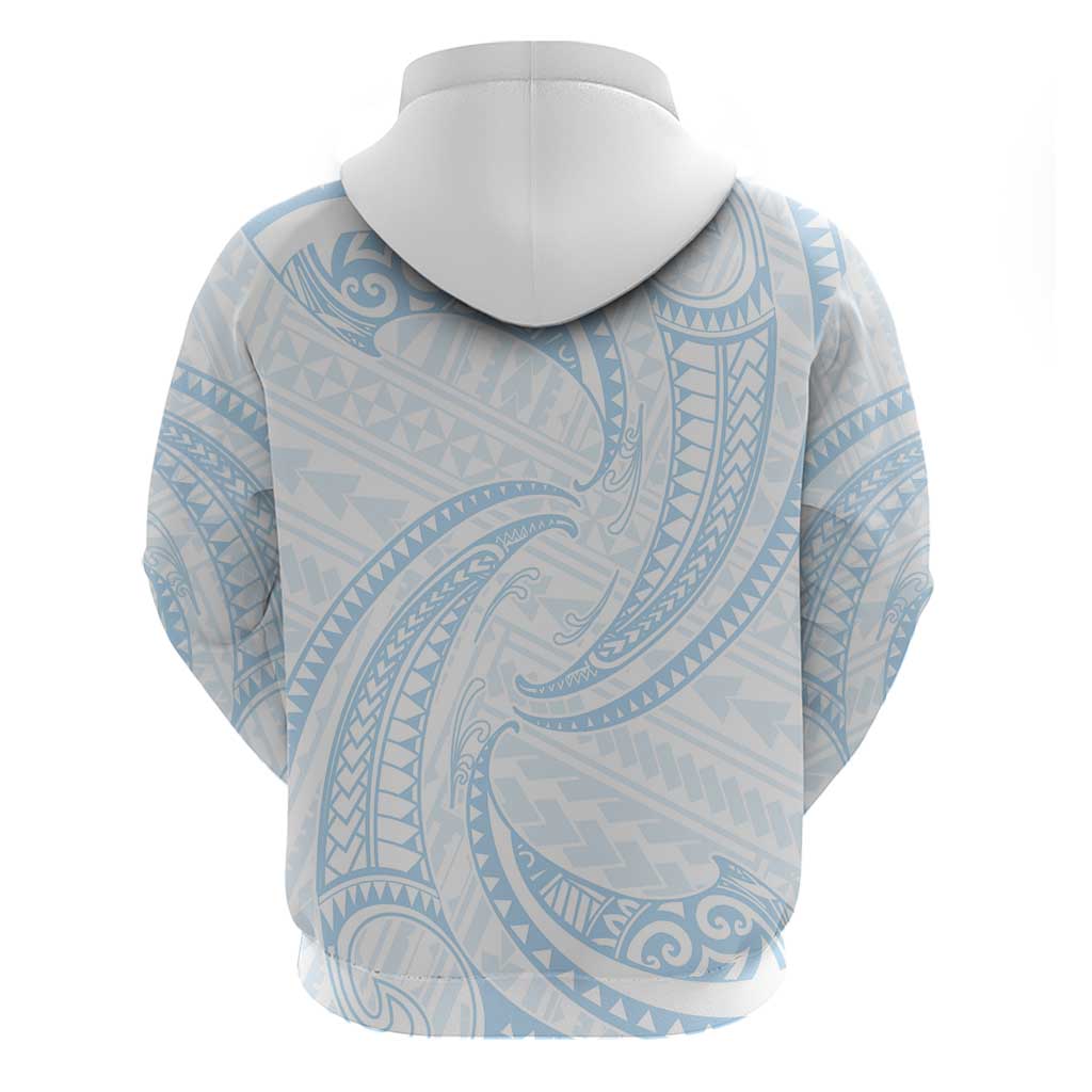 White Sunday Lotu Tamaiti Zip Hoodie Polynesian Wave Pastel Sky Blue - Polynesian Pride