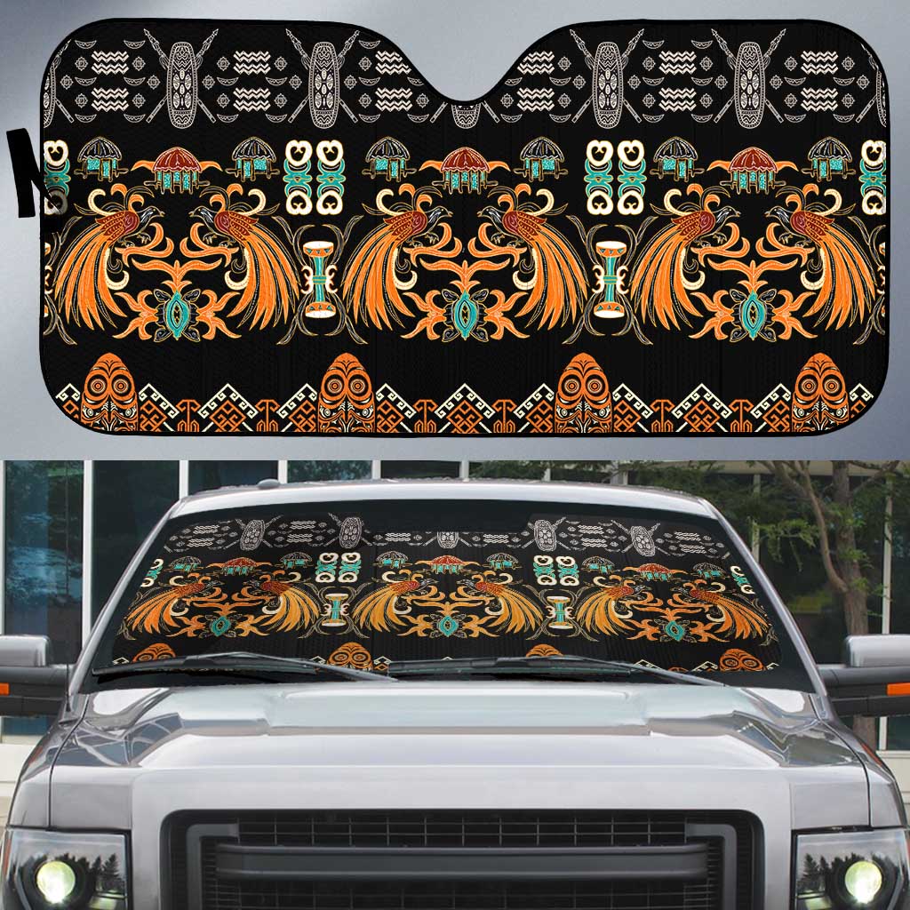 Black Batik Papua-inspired Pattern Auto Sun Shade - Polynesian Pride