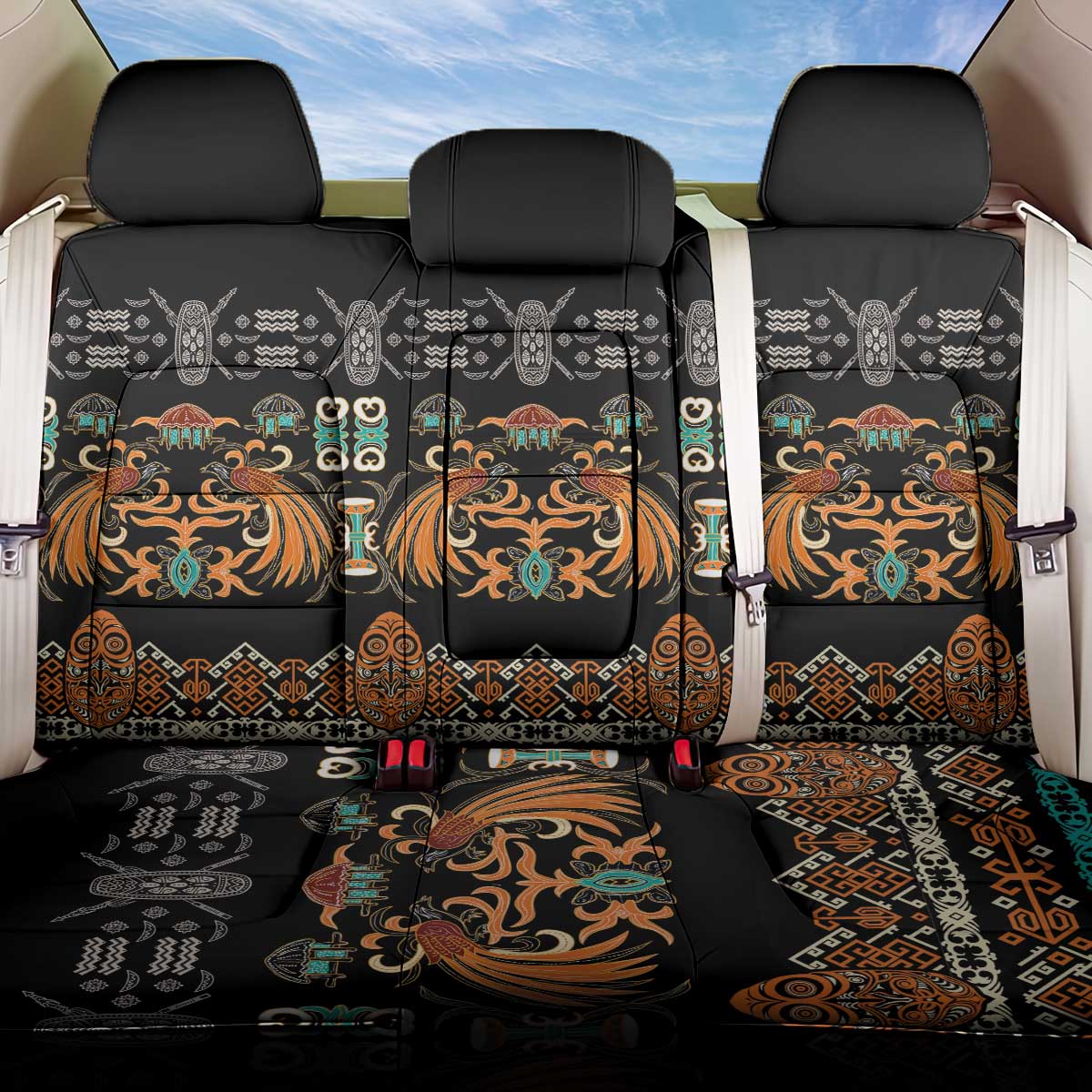Black Batik Papua-inspired Pattern Back Car Seat Cover - Polynesian Pride