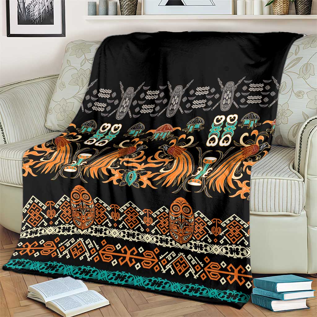 Black Batik Papua-inspired Pattern Blanket - Polynesian Pride