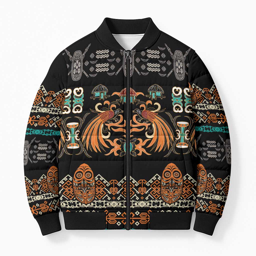 Black Batik Papua-inspired Pattern Bomber Puffer Jacket - Polynesian Pride