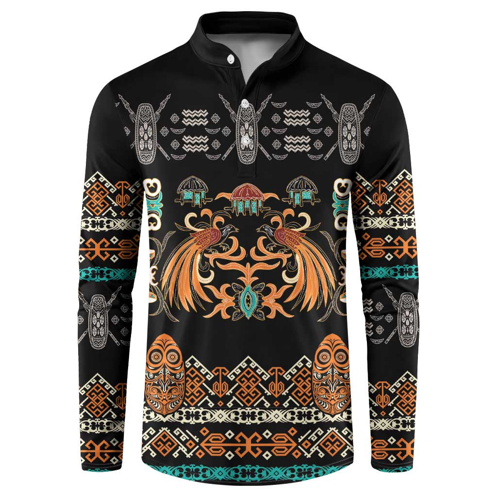 Black Batik Papua-inspired Pattern Button Sweatshirt - Polynesian Pride