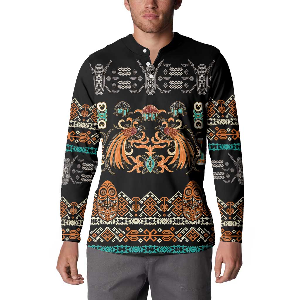 Black Batik Papua-inspired Pattern Button Sweatshirt - Polynesian Pride
