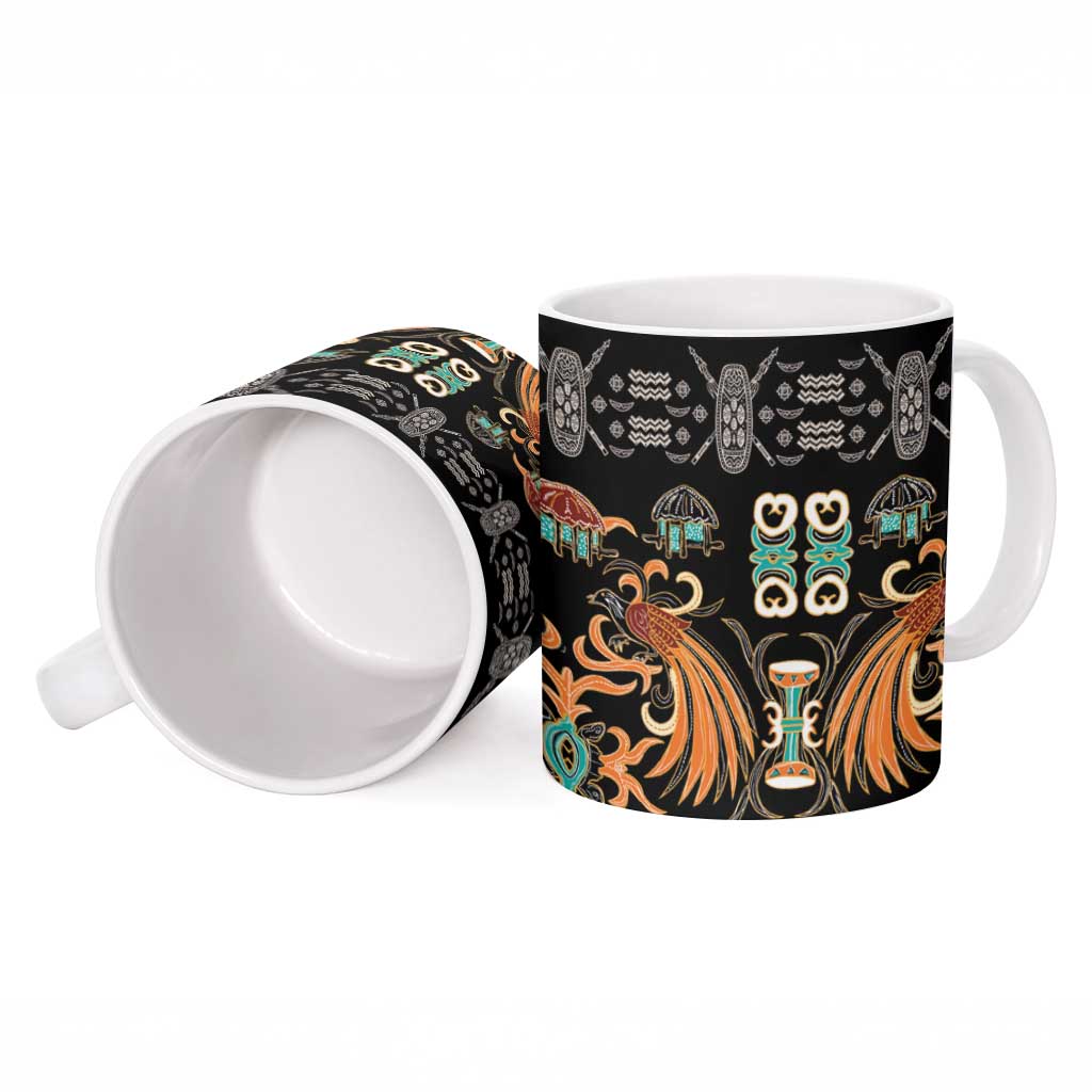 Black Batik Papua-inspired Pattern Ceramic Mug - Polynesian Pride