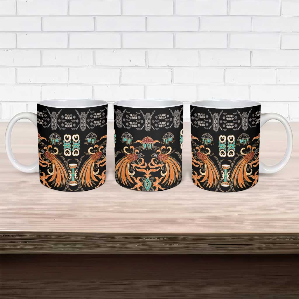 Black Batik Papua-inspired Pattern Ceramic Mug - Polynesian Pride