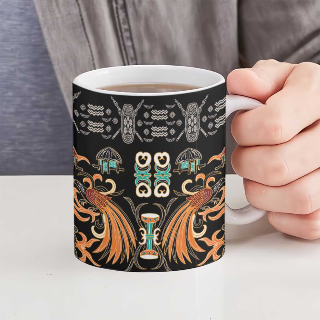 Black Batik Papua-inspired Pattern Ceramic Mug - Polynesian Pride