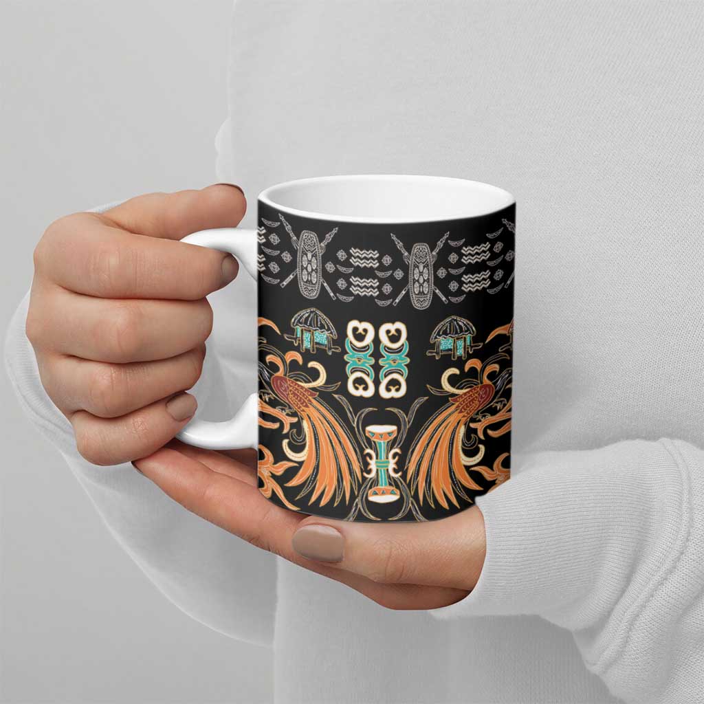 Black Batik Papua-inspired Pattern Ceramic Mug - Polynesian Pride