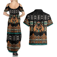 Black Batik Papua-inspired Pattern Couples Matching Summer Maxi Dress and Hawaiian Shirt - Polynesian Pride
