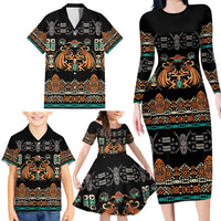 Black Batik Papua-inspired Pattern Family Matching Long Sleeve Bodycon Dress and Hawaiian Shirt - Polynesian Pride