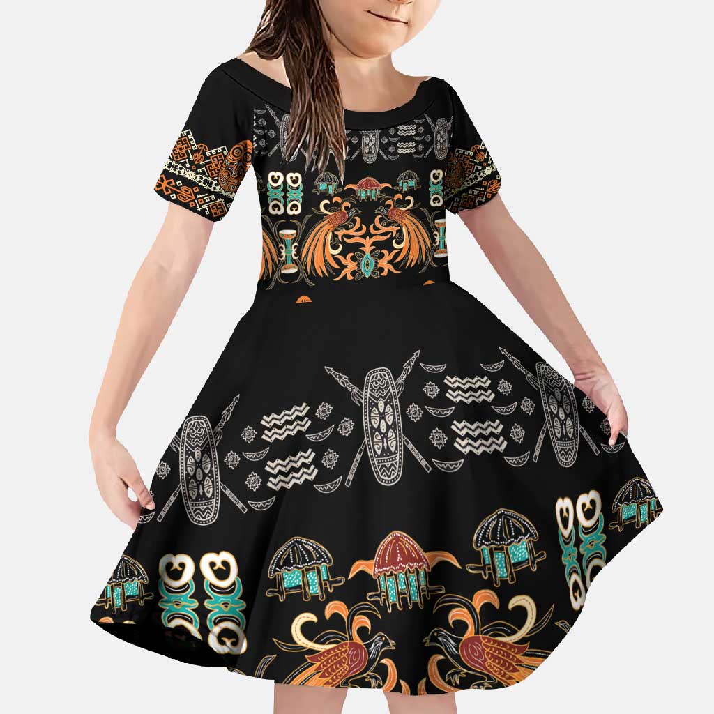Black Batik Papua-inspired Pattern Family Matching Mermaid Dress and Hawaiian Shirt - Polynesian Pride