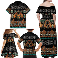 Black Batik Papua-inspired Pattern Family Matching Off Shoulder Maxi Dress and Hawaiian Shirt - Polynesian Pride