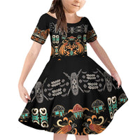 Black Batik Papua-inspired Pattern Family Matching Off Shoulder Short Dress and Hawaiian Shirt - Polynesian Pride
