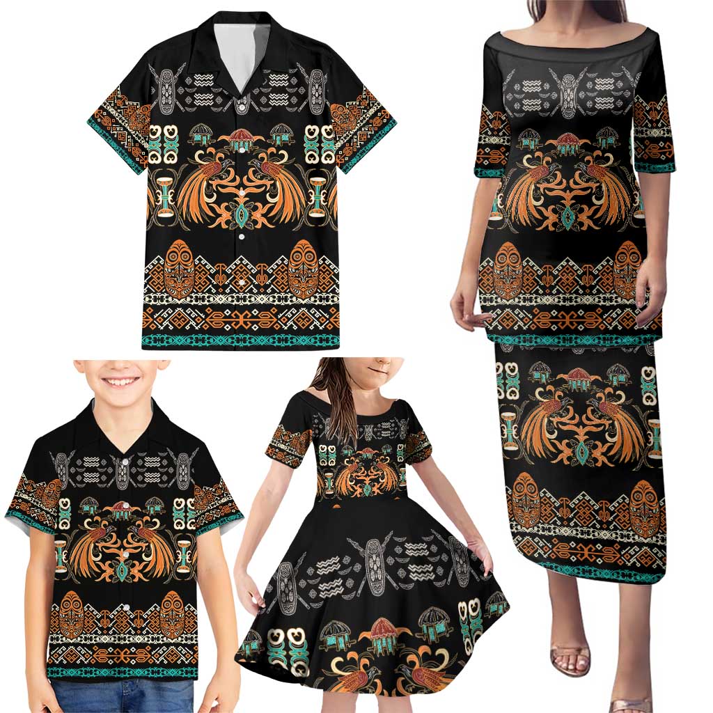 Black Batik Papua-inspired Pattern Family Matching Puletasi and Hawaiian Shirt - Polynesian Pride