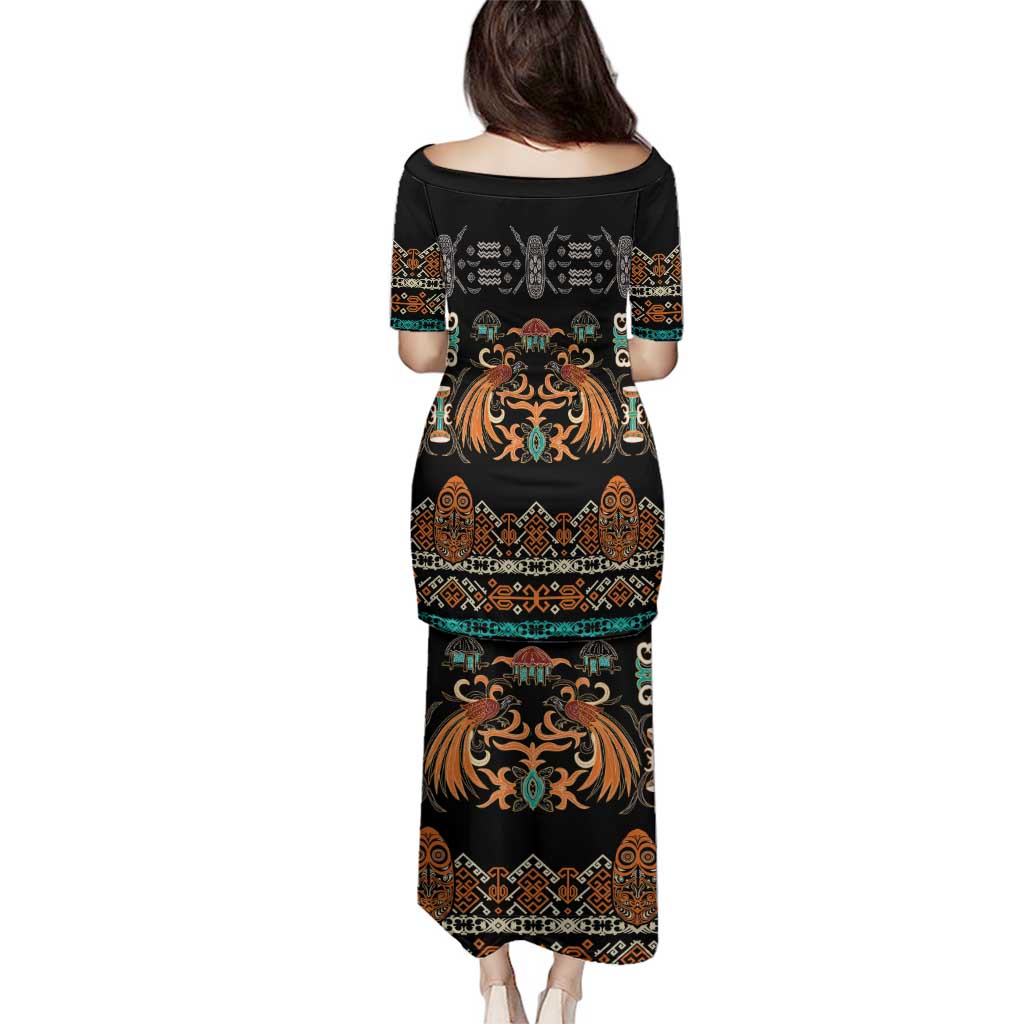 Black Batik Papua-inspired Pattern Family Matching Puletasi and Hawaiian Shirt - Polynesian Pride