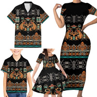 Black Batik Papua-inspired Pattern Family Matching Short Sleeve Bodycon Dress and Hawaiian Shirt - Polynesian Pride
