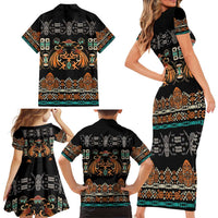 Black Batik Papua-inspired Pattern Family Matching Short Sleeve Bodycon Dress and Hawaiian Shirt - Polynesian Pride