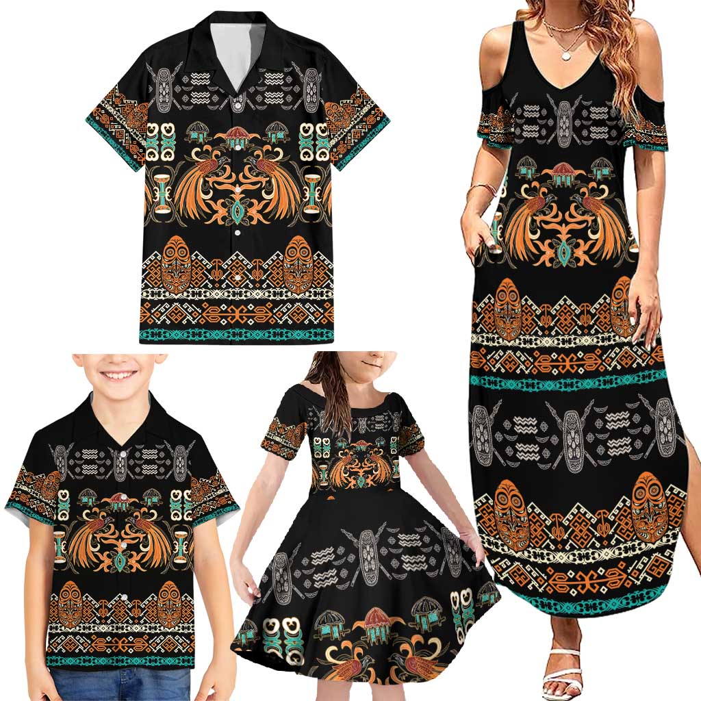 Black Batik Papua-inspired Pattern Family Matching Summer Maxi Dress and Hawaiian Shirt - Polynesian Pride