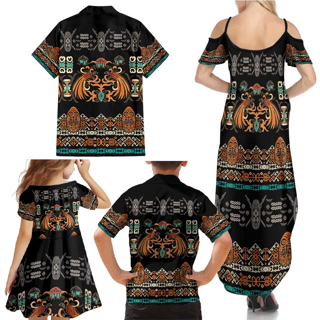 Black Batik Papua-inspired Pattern Family Matching Summer Maxi Dress and Hawaiian Shirt - Polynesian Pride
