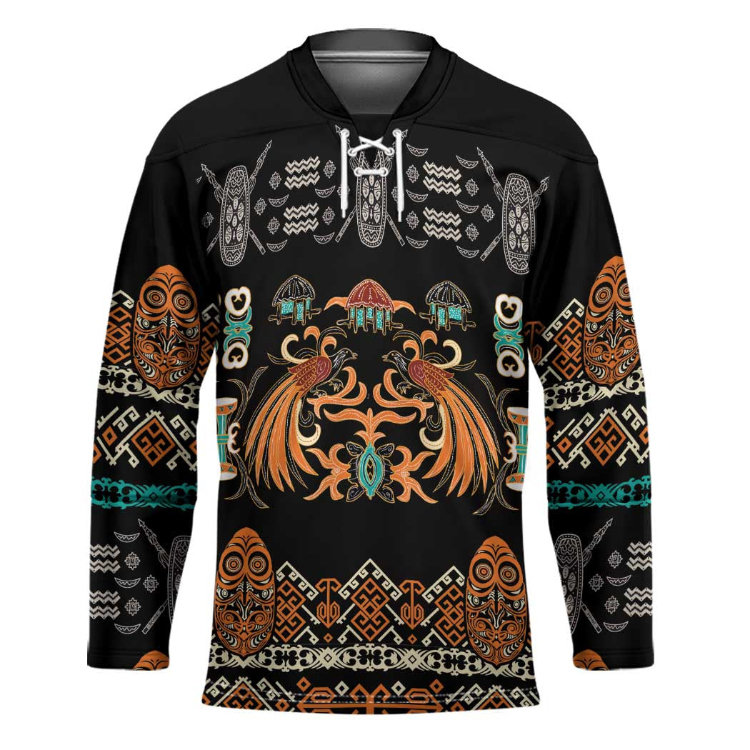 Black Batik Papua-inspired Pattern Hockey Jersey - Polynesian Pride