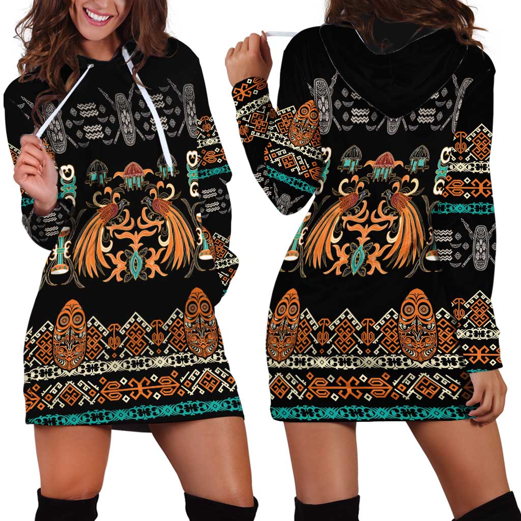 Black Batik Papua-inspired Pattern Hoodie Dress - Polynesian Pride