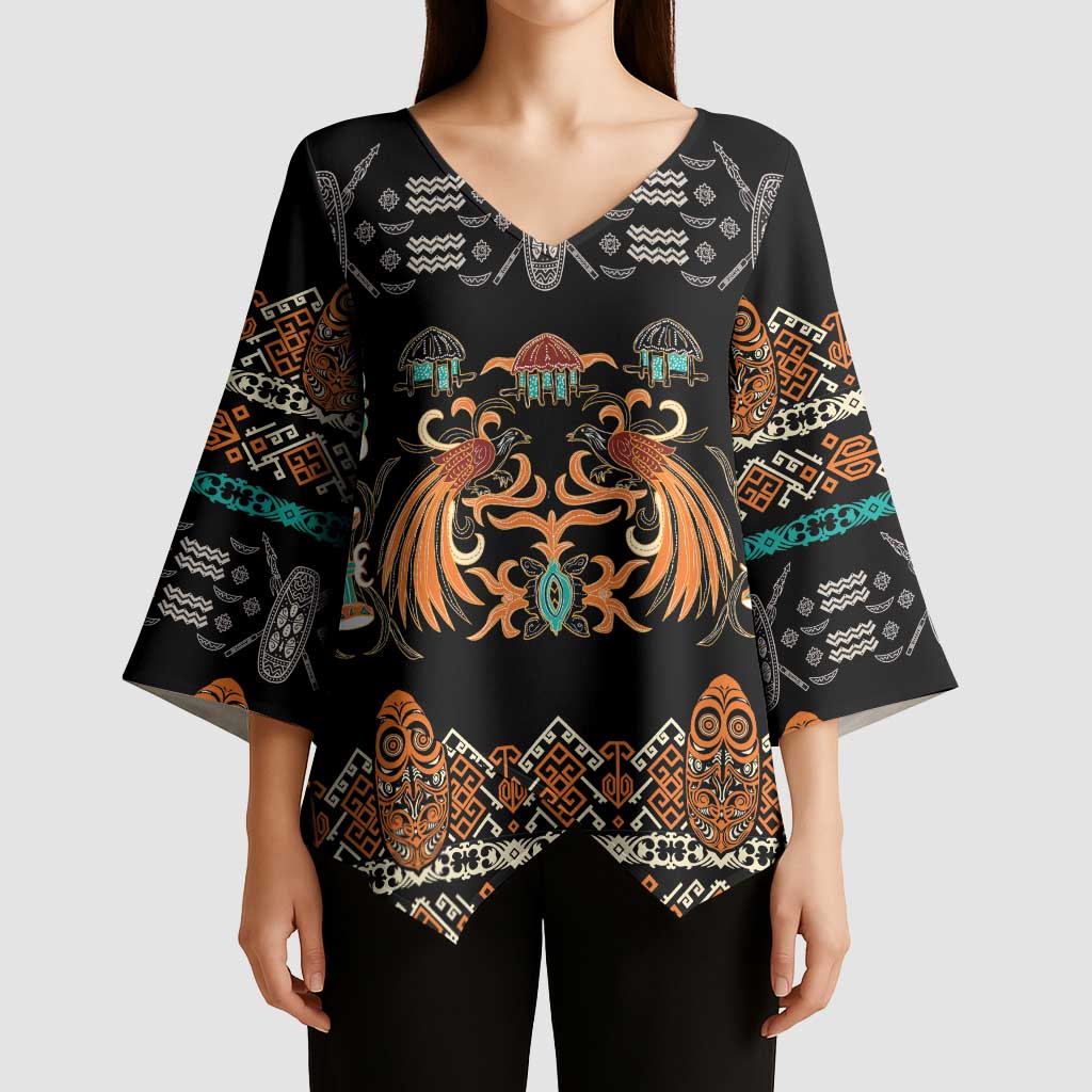 Black Batik Papua-inspired Pattern Kimono Sleeve Blouse - Polynesian Pride
