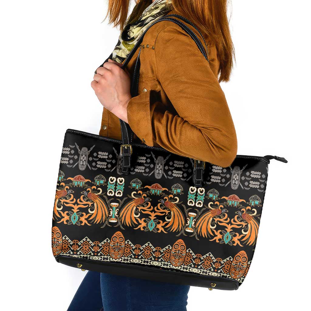 Black Batik Papua-inspired Pattern Leather Tote Bag - Polynesian Pride