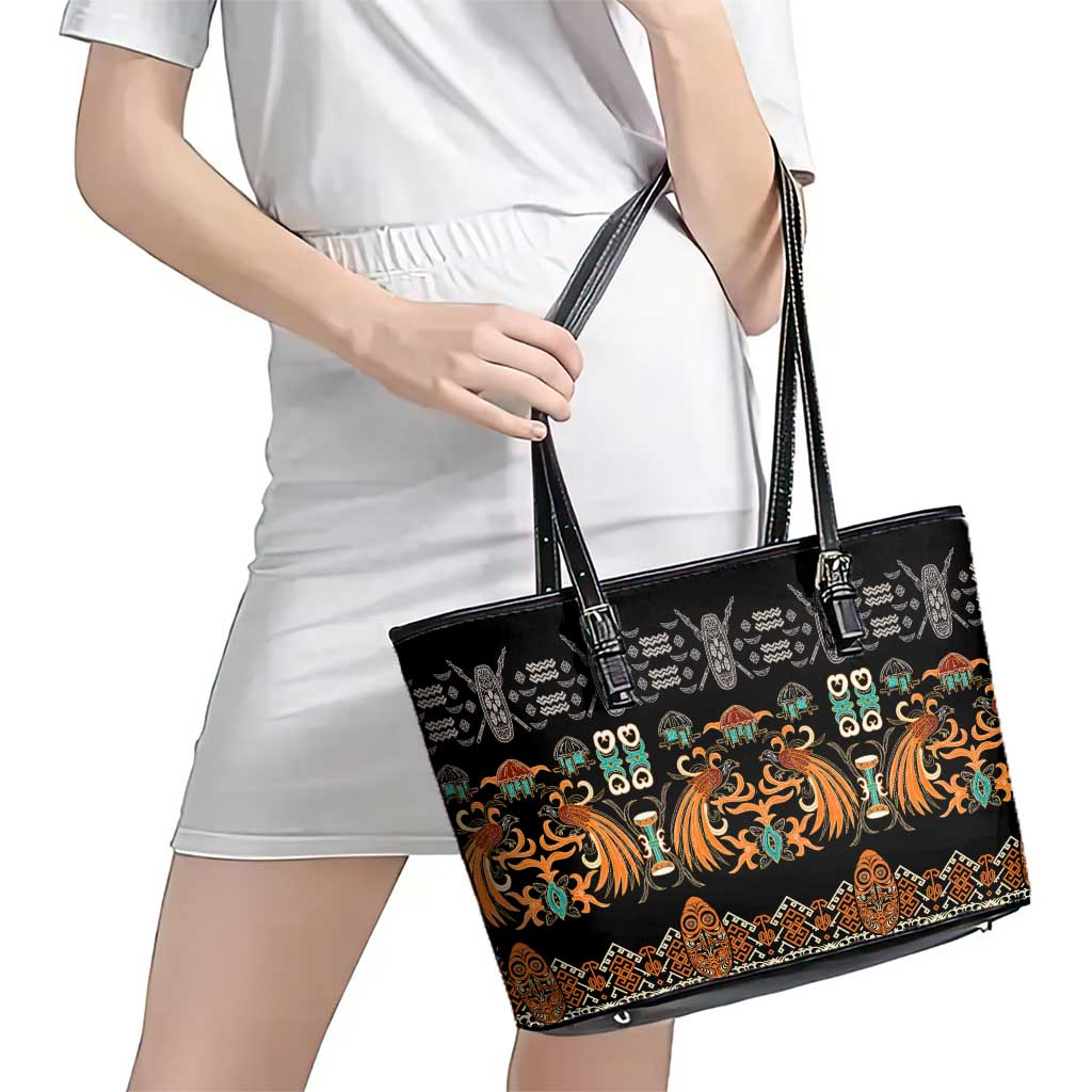 Black Batik Papua-inspired Pattern Leather Tote Bag - Polynesian Pride