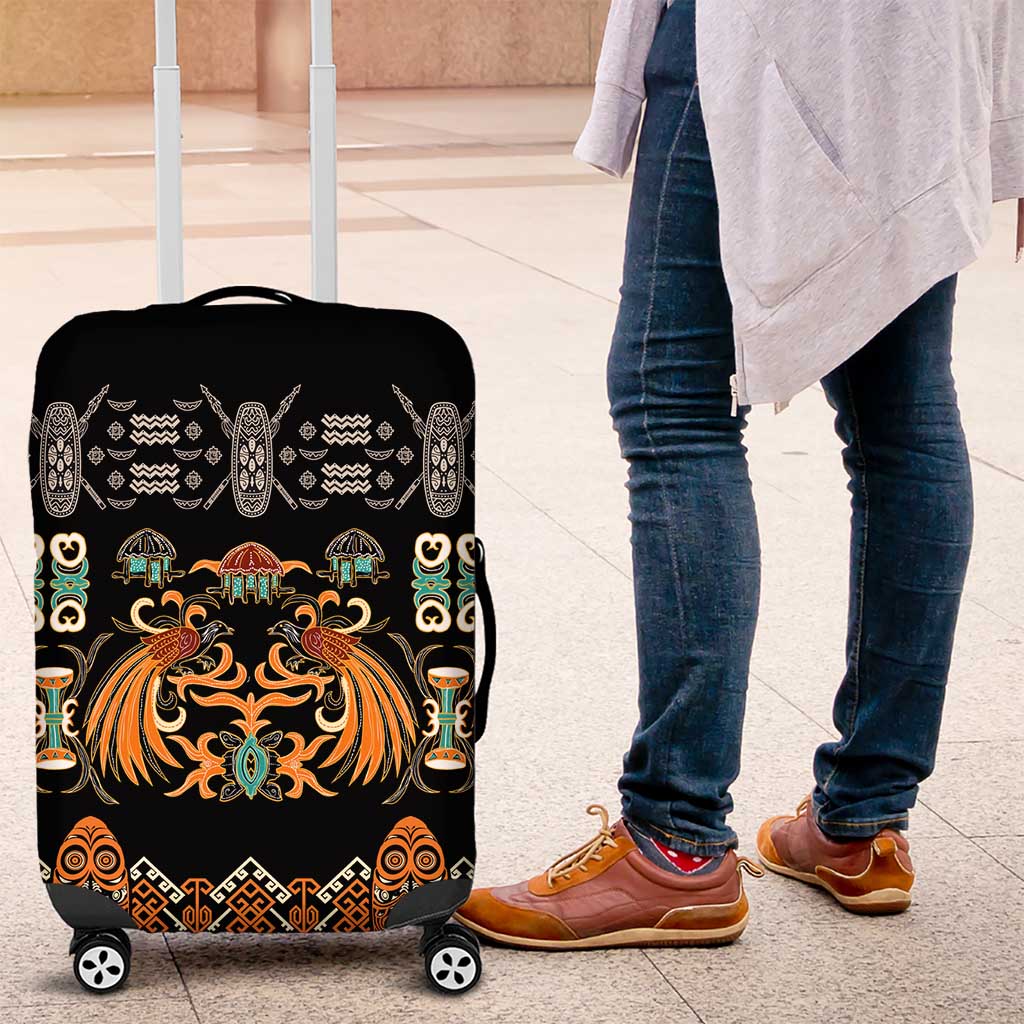 Black Batik Papua-inspired Pattern Luggage Cover - Polynesian Pride