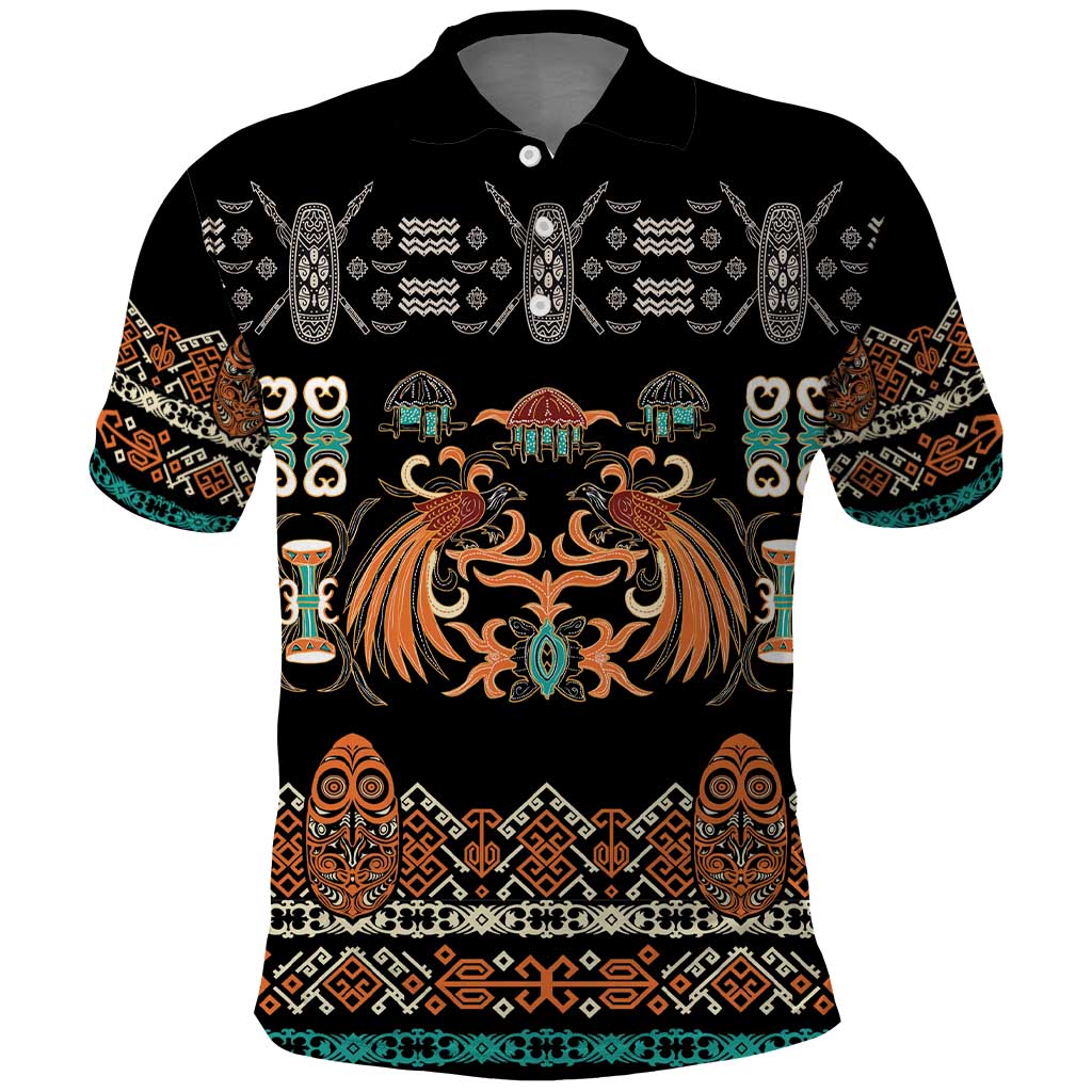 Black Batik Papua-inspired Pattern Polo Shirt LT9 Black - Polynesian Pride