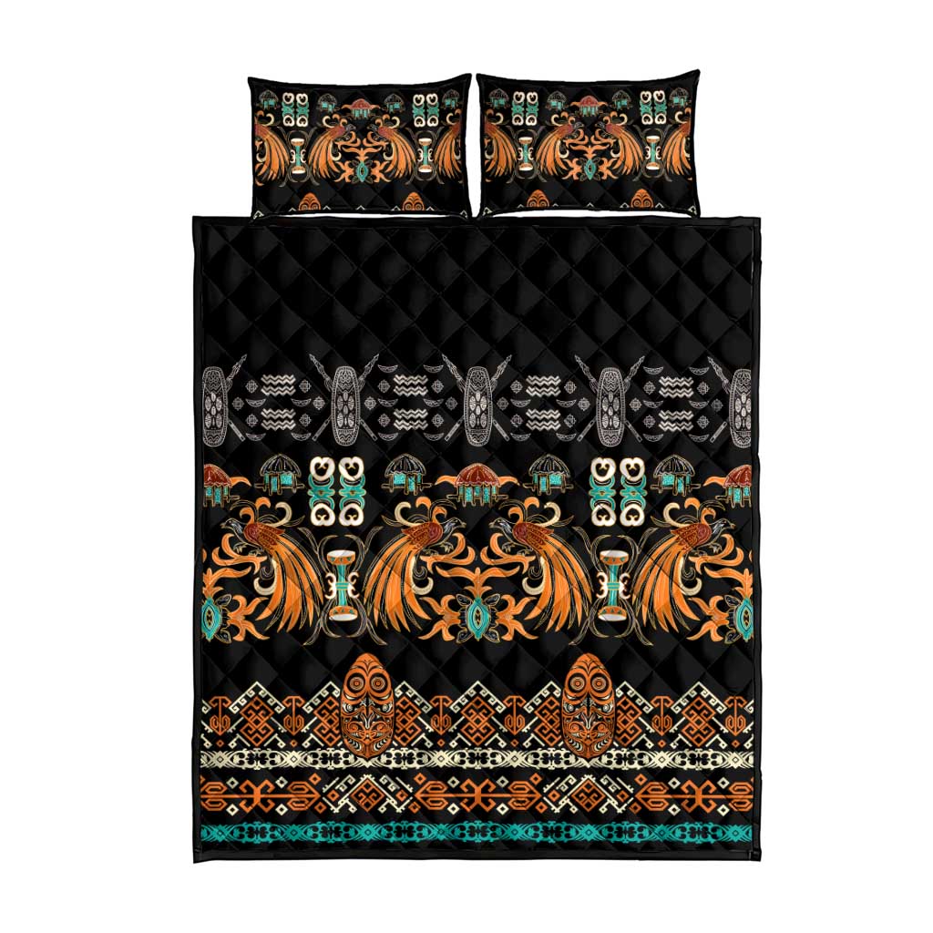 Black Batik Papua-inspired Pattern Quilt Bed Set - Polynesian Pride