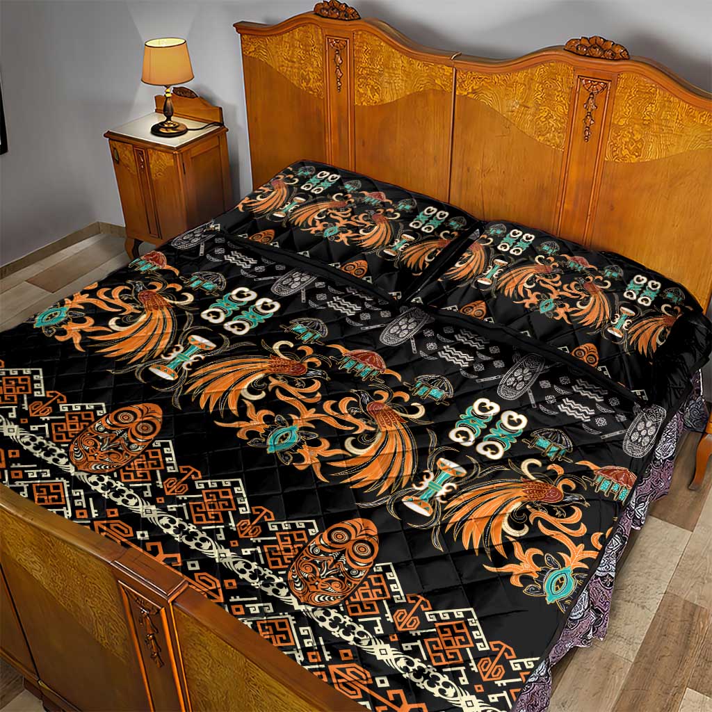 Black Batik Papua-inspired Pattern Quilt Bed Set - Polynesian Pride
