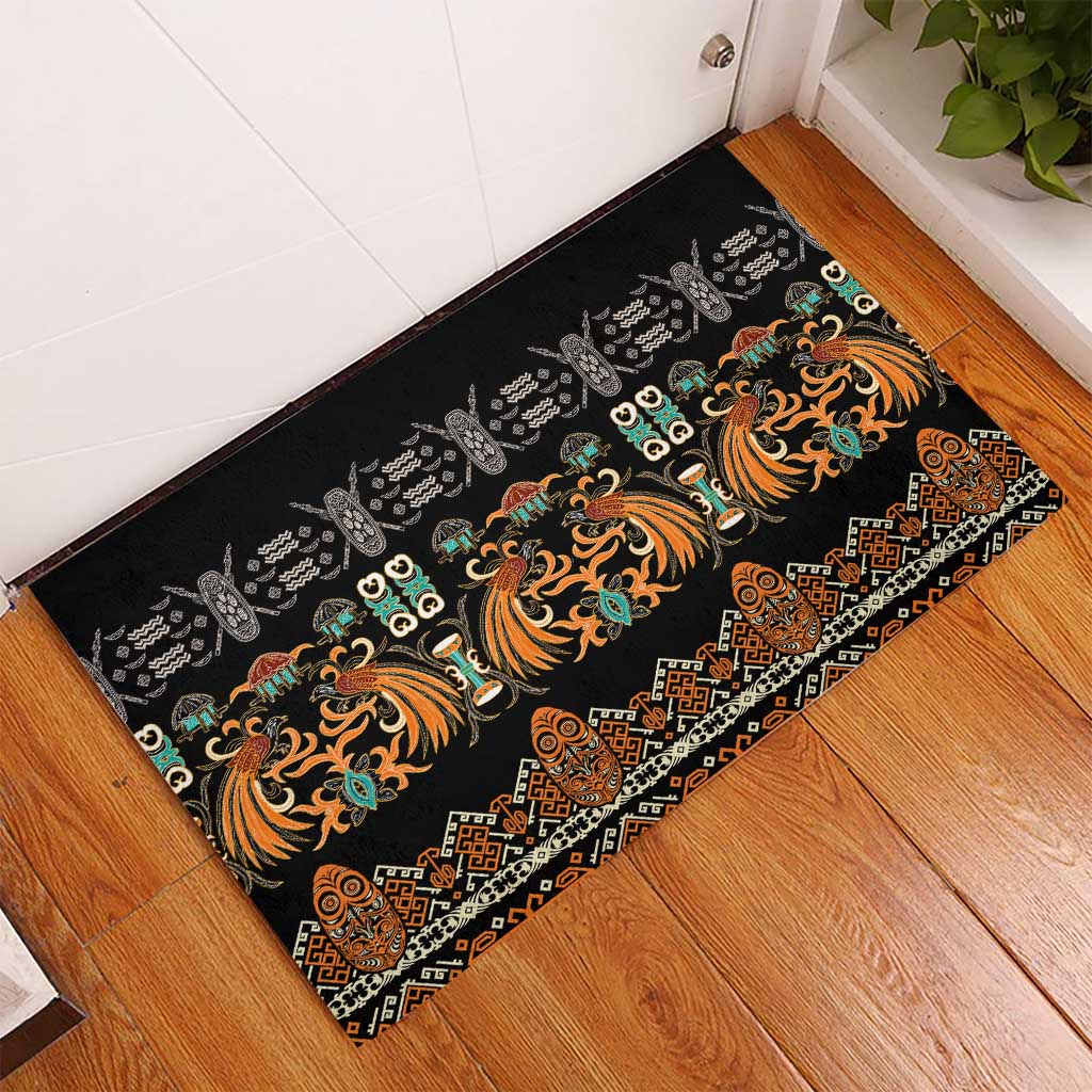 Black Batik Papua-inspired Pattern Rubber Doormat - Polynesian Pride