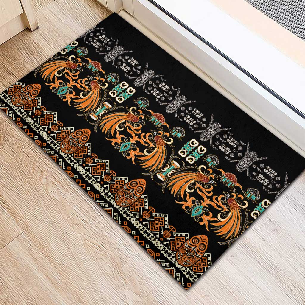 Black Batik Papua-inspired Pattern Rubber Doormat - Polynesian Pride