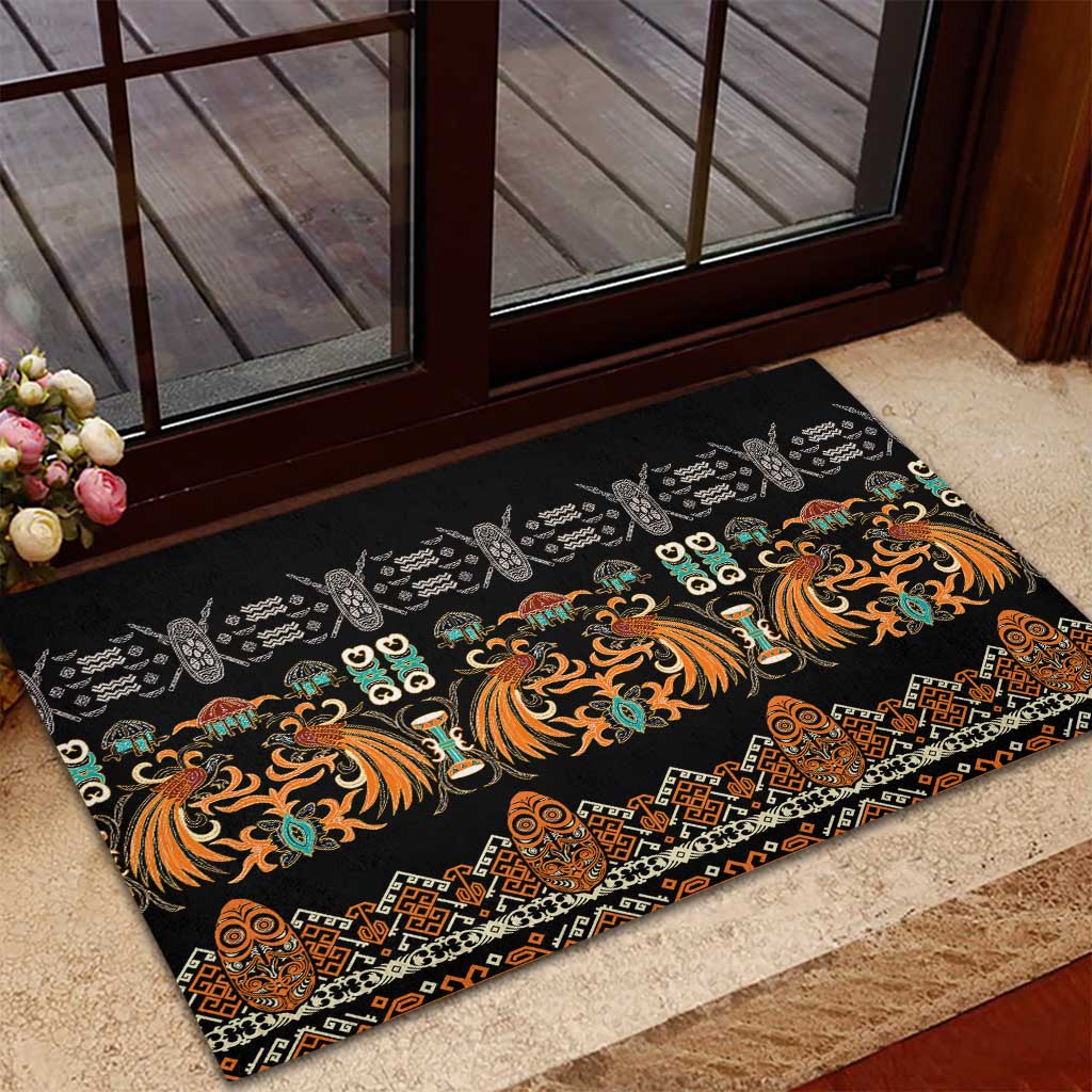 Black Batik Papua-inspired Pattern Rubber Doormat - Polynesian Pride
