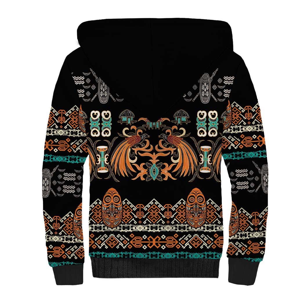 Black Batik Papua-inspired Pattern Sherpa Hoodie - Polynesian Pride