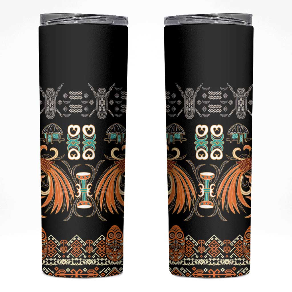 Black Batik Papua-inspired Pattern Skinny Tumbler - Polynesian Pride